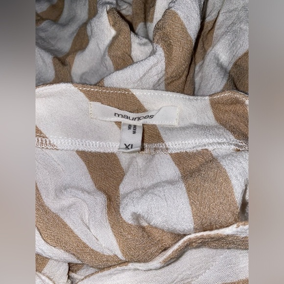 Maurice’s Stripe Peasant‎ Blouse Flutter Sleeve Khaki Beige Women XL Office Work - Picture 3 of 9